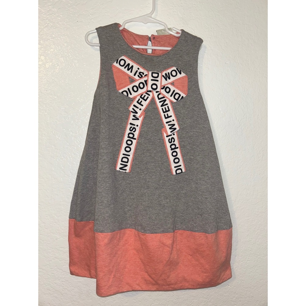 Fendi Roma Girls Gray Coral Bow Graphic A-Line Jersey Dress Size 7A CA03107358L